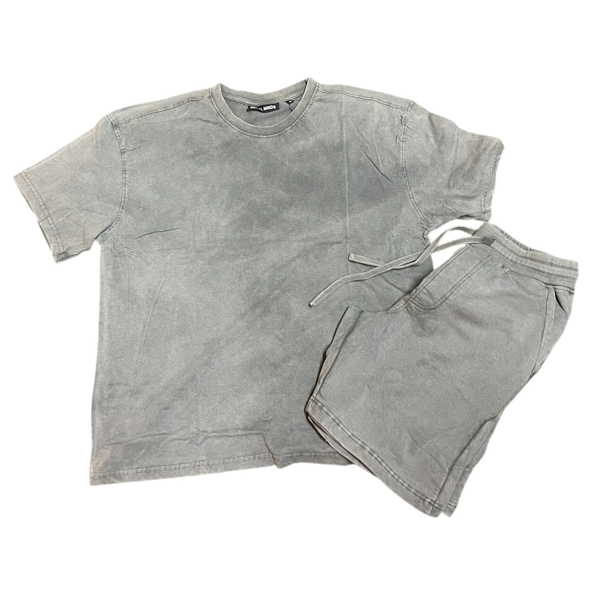Acid Wash Oversized Short Set - Grey